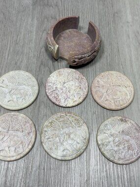 Elephant Soapstone Set of 6 w/ Holder Home Decor Jungle Animal Wildlife 3"